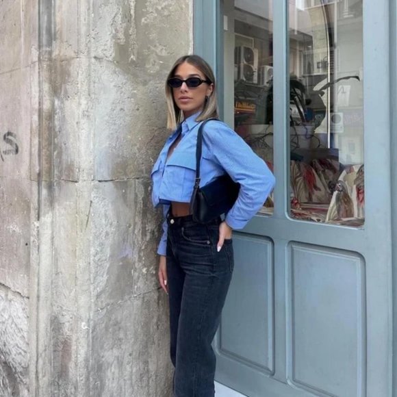 ZARA CROPPED GABARDINE SHIRT - Picture 6 of 7